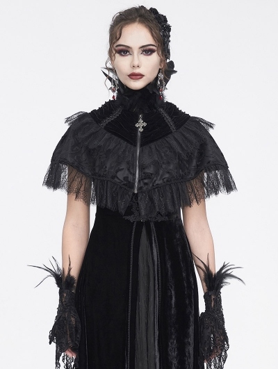 Black Gothic Vintage Feather Stand Collar Cape for Women