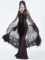 Black Gothic Sequin Feather Mesh Hooded Long Cloak for Women