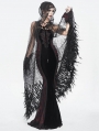 Black Gothic Sequin Feather Mesh Hooded Long Cloak for Women