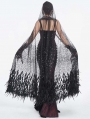 Black Gothic Sequin Feather Mesh Hooded Long Cloak for Women