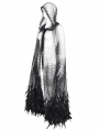 Black Gothic Sequin Feather Mesh Hooded Long Cloak for Women