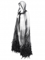 Black Gothic Sequin Feather Mesh Hooded Long Cloak for Women