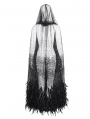Black Gothic Sequin Feather Mesh Hooded Long Cloak for Women