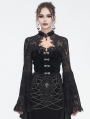 Black Vintage Gothic Hollow Out Lace Trumpet Sleeve Short Jacket for Women