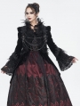 Black Gothic Retro Lace Appliqued Open Front Short Velvet Jacket for Women