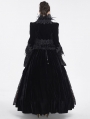 Black Gothic Retro Lace Appliqued Open Front Short Velvet Jacket for Women