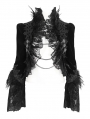 Black Gothic Retro Lace Appliqued Open Front Short Velvet Jacket for Women