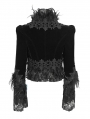 Black Gothic Retro Lace Appliqued Open Front Short Velvet Jacket for Women