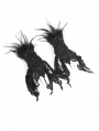 Black Gothic Beaded Feather Lace Wrist Gloves for Women