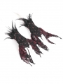 Wine Red Gothic Beaded Feather Lace Wrist Gloves for Women