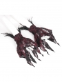 Wine Red Gothic Beaded Feather Lace Wrist Gloves for Women