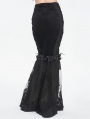 Black Gothic Vintage Velvet Lace Spliced Fishtail Maxi Skirt