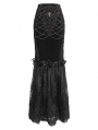 Black Gothic Vintage Velvet Lace Spliced Fishtail Maxi Skirt