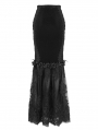 Black Gothic Vintage Velvet Lace Spliced Fishtail Maxi Skirt