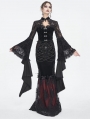 Black and Red Gothic Vintage Velvet Lace Spliced Fishtail Maxi Skirt