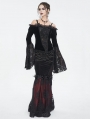 Black and Red Gothic Vintage Velvet Lace Spliced Fishtail Maxi Skirt