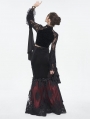 Black and Red Gothic Vintage Velvet Lace Spliced Fishtail Maxi Skirt