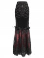 Black and Red Gothic Vintage Velvet Lace Spliced Fishtail Maxi Skirt