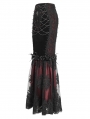 Black and Red Gothic Vintage Velvet Lace Spliced Fishtail Maxi Skirt