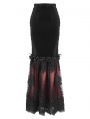 Black and Red Gothic Vintage Velvet Lace Spliced Fishtail Maxi Skirt