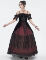 Black and Red Gothic Victorian Off-the-Shoulder Velvet Lace Long Party Dress