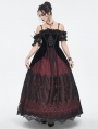 Black and Red Gothic Victorian Off-the-Shoulder Velvet Lace Long Party Dress