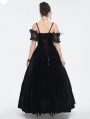 Black and Red Gothic Victorian Off-the-Shoulder Velvet Lace Long Party Dress