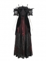 Black and Red Gothic Victorian Off-the-Shoulder Velvet Lace Long Party Dress