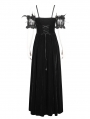 Black and Red Gothic Victorian Off-the-Shoulder Velvet Lace Long Party Dress