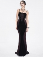 Black and Red Retro Gothic Velvet Lace Applique Sexy Maxi Slip Dress