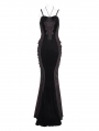 Black and Red Retro Gothic Velvet Lace Applique Sexy Maxi Slip Dress