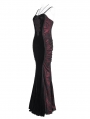 Black and Red Retro Gothic Velvet Lace Applique Sexy Maxi Slip Dress