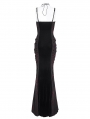 Black and Red Retro Gothic Velvet Lace Applique Sexy Maxi Slip Dress