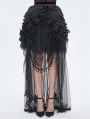 Black Gothic Flower Layered Mesh Spliced High-Low Skirt