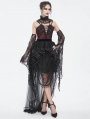 Black Gothic Flower Layered Mesh Spliced High-Low Skirt