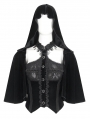 Black Gothic Vintage Fake 2-Pieces Velvet Lace Hooded Top for Women