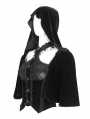 Black Gothic Vintage Fake 2-Pieces Velvet Lace Hooded Top for Women