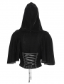 Black Gothic Vintage Fake 2-Pieces Velvet Lace Hooded Top for Women