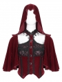 Wine Red Gothic Vintage Fake 2-Pieces Velvet Lace Hooded Top for Women