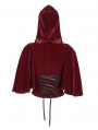 Wine Red Gothic Vintage Fake 2-Pieces Velvet Lace Hooded Top for Women