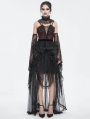 Black and Red Sexy Gothic Detachable Lace Trumpet Sleeves Strappy Top for Women