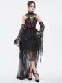Black and Red Sexy Gothic Detachable Lace Trumpet Sleeves Strappy Top for Women