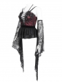 Black and Red Sexy Gothic Detachable Lace Trumpet Sleeves Strappy Top for Women