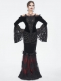 Black Vintage Gothic Velvet Lace Off-the-Shoulder Long Sleeve Shirt for Women