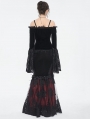 Black Vintage Gothic Velvet Lace Off-the-Shoulder Long Sleeve Shirt for Women