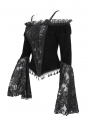 Black Vintage Gothic Velvet Lace Off-the-Shoulder Long Sleeve Shirt for Women