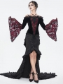Black and Red Vintage Gothic Velvet Lace Off-the-Shoulder Long Sleeve Shirt for Women