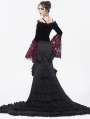 Black and Red Vintage Gothic Velvet Lace Off-the-Shoulder Long Sleeve Shirt for Women