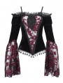 Black and Red Vintage Gothic Velvet Lace Off-the-Shoulder Long Sleeve Shirt for Women