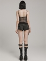 Black Gothic Punk Asymmetric Rivets Denim Hot Shorts for Women